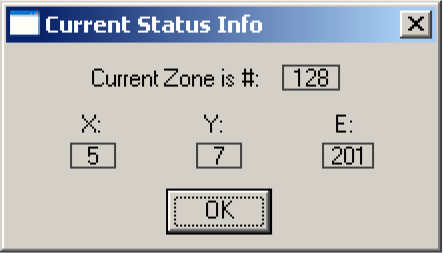 Debug window showing information about the current zone